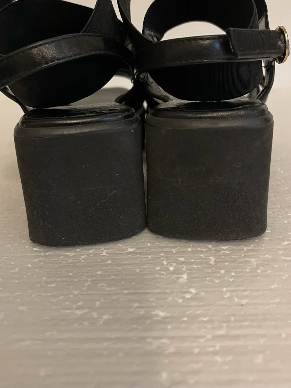 ASKA Black Harper Leather Slingback Chunky Platform Sandals 6.5